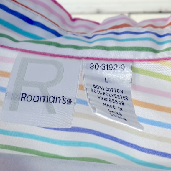 Rainbow stripe button up shirt, women’s size large - Picture 4 of 4